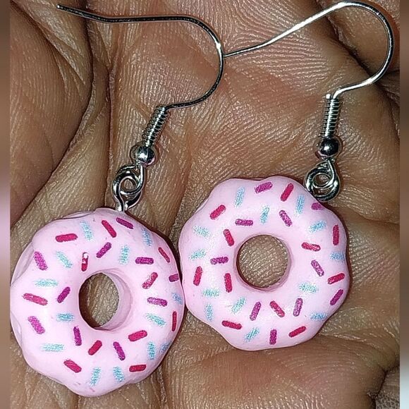 Hand crafted doughnut dangle earrings - Picture 1 of 6